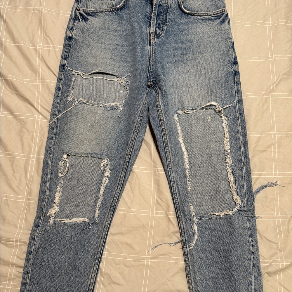 Zara Light Blue Distressed Boyfriend Jeans